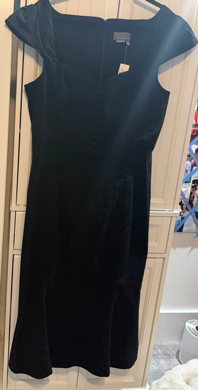 Anthropologie black cap sleeve button front midi dress XL NWT